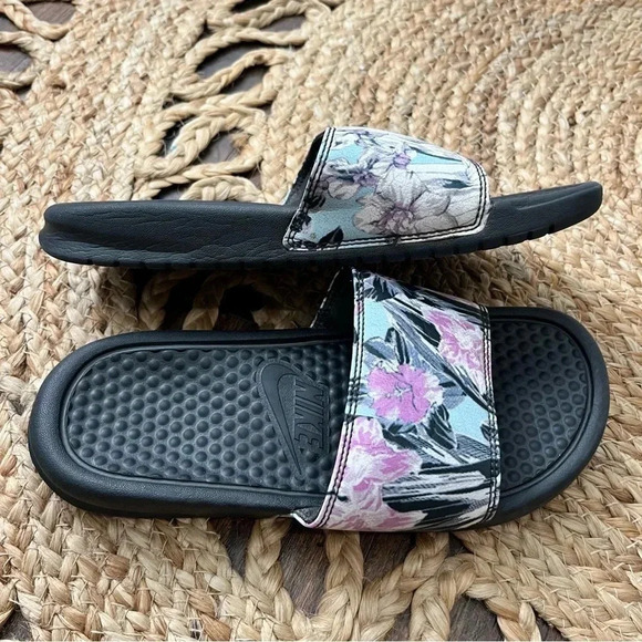 Women 5M Nike Benassi JDI Print Slide Sandals Anyhracite/Topaz Mist - Picture 1 of 4